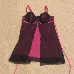 Elegant Black and Pink Lace Chemise
